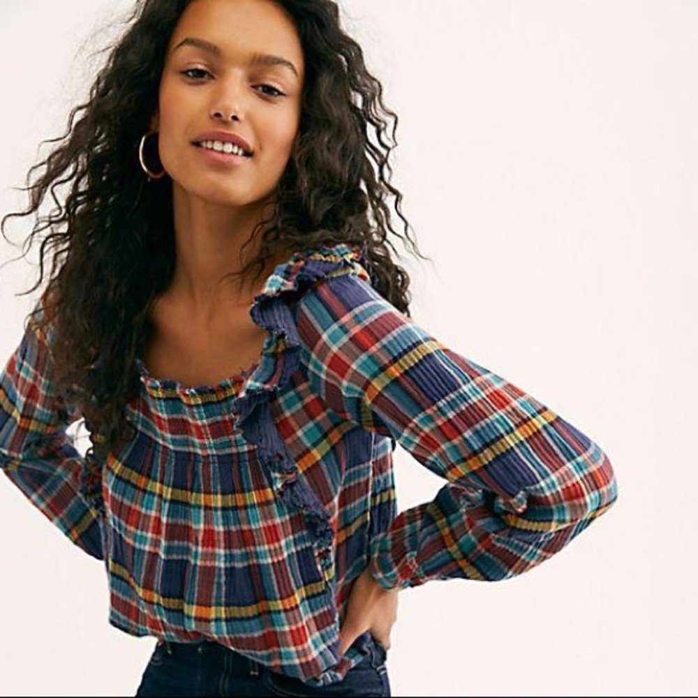 Free People Siena Plaid Pullover Top